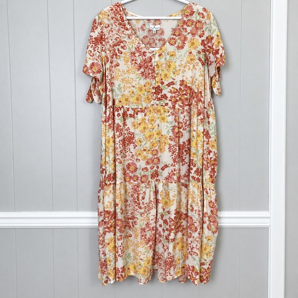 Midi Dress 1X Tiered Tie Sleeve NWT True Craft Womens Plus Size